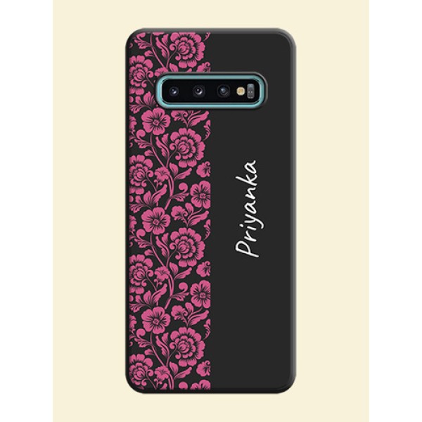 Pink Floral Pattern Design With Custom Text On Space Black Personalized Soft Matte Phone Covers -Samsung Galaxy S10 Plus Pink Floral Pattern Design With Custom Text On Space Black Personalized Soft Matte Phone Covers -Samsung Galaxy S10 Plus