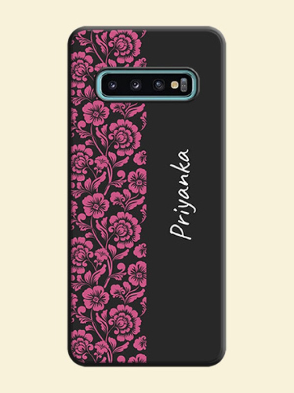 Pink Floral Pattern Design With Custom Text On Space Black Personalized Soft Matte Phone Covers -Samsung Galaxy S10 Plus