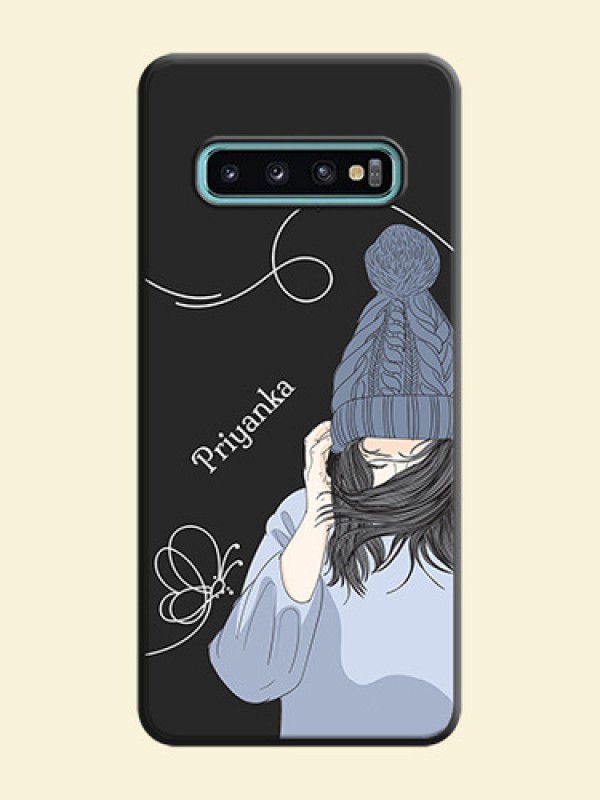 Girl With Blue Winter Outfiit Custom Text Design On Space Black Personalized Soft Matte Phone Covers -Samsung Galaxy S10 Plus