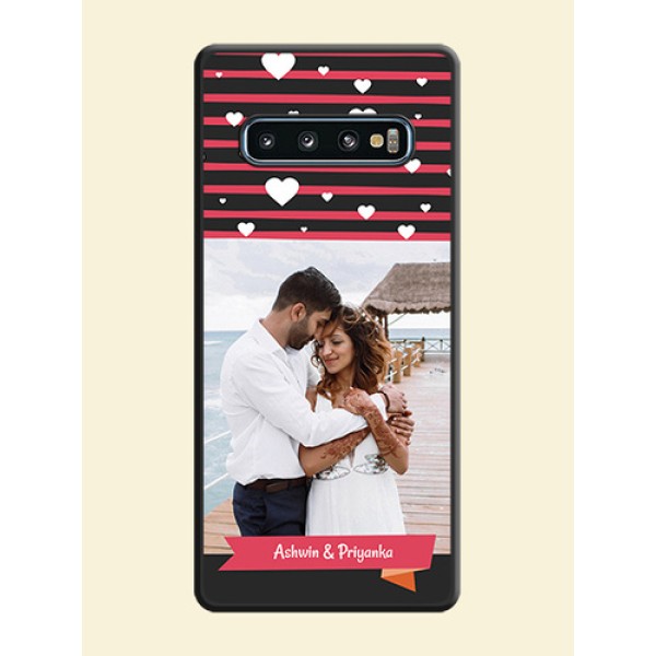 White Color Love Symbols with Pink Lines Pattern on Space Black Custom Soft Matte Phone Cases - Galaxy S10 White Color Love Symbols with Pink Lines Pattern on Space Black Custom Soft Matte Phone Cases - Galaxy S10
