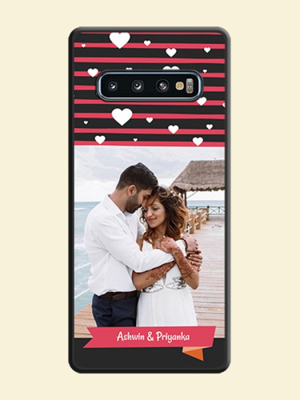 White Color Love Symbols with Pink Lines Pattern on Space Black Custom Soft Matte Phone Cases - Galaxy S10
