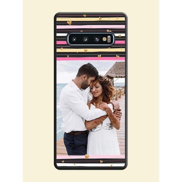 Multicolor Lines and Golden Love Symbols Design on Photo on Space Black Soft Matte Mobile Cover - Galaxy S10 Multicolor Lines and Golden Love Symbols Design on Photo on Space Black Soft Matte Mobile Cover - Galaxy S10