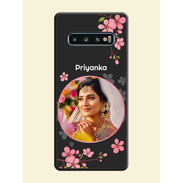 Round Image with Pink Color Floral Design on Photo on Space Black Soft Matte Back Cover - Galaxy S10 Round Image with Pink Color Floral Design on Photo on Space Black Soft Matte Back Cover - Galaxy S10