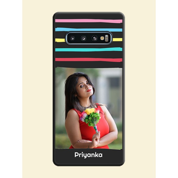 Multicolor Lines with Image on Space Black Personalized Soft Matte Phone Covers - Galaxy S10 Multicolor Lines with Image on Space Black Personalized Soft Matte Phone Covers - Galaxy S10