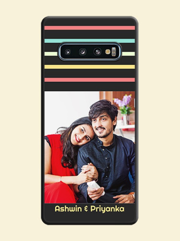 Color Stripes with Photo and Text on Photo on Space Black Soft Matte Mobile Case - Galaxy S10
