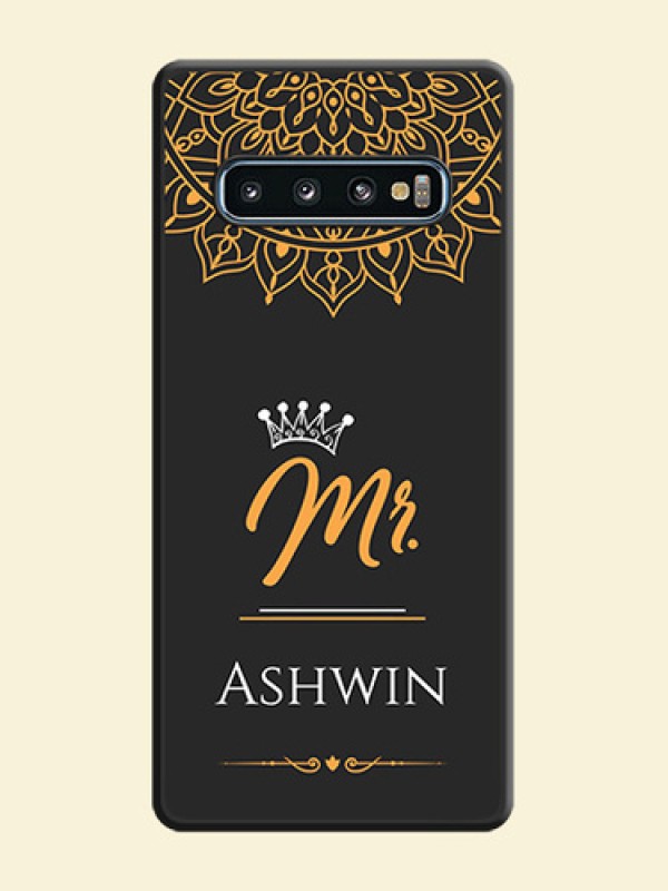 Mr Name with Floral Design  on Personalised Space Black Soft Matte Cases - Galaxy S10