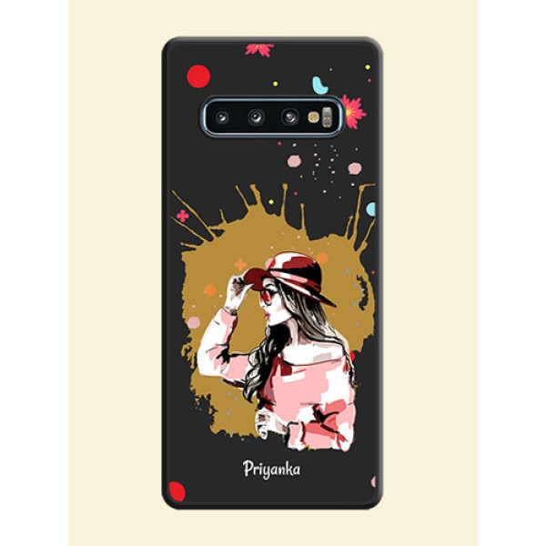 Mordern Lady With Color Splash Background With Custom Text On Space Black Personalized Soft Matte Phone Covers -Samsung Galaxy S10