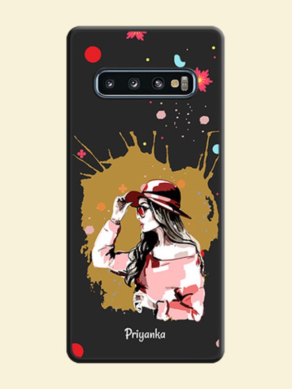Mordern Lady With Color Splash Background With Custom Text On Space Black Personalized Soft Matte Phone Covers -Samsung Galaxy S10