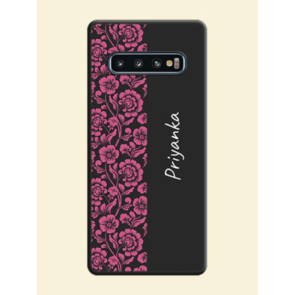 Pink Floral Pattern Design With Custom Text On Space Black Personalized Soft Matte Phone Covers -Samsung Galaxy S10 Pink Floral Pattern Design With Custom Text On Space Black Personalized Soft Matte Phone Covers -Samsung Galaxy S10