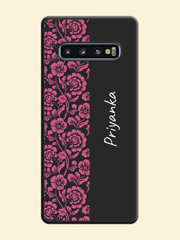 Pink Floral Pattern Design With Custom Text On Space Black Personalized Soft Matte Phone Covers -Samsung Galaxy S10
