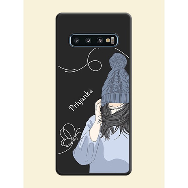 Girl With Blue Winter Outfiit Custom Text Design On Space Black Personalized Soft Matte Phone Covers -Samsung Galaxy S10