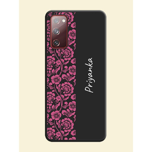 Pink Floral Pattern Design With Custom Text On Space Black Personalized Soft Matte Phone Covers -Samsung Galaxy S20 Fe 5G Pink Floral Pattern Design With Custom Text On Space Black Personalized Soft Matte Phone Covers -Samsung Galaxy S20 Fe 5G