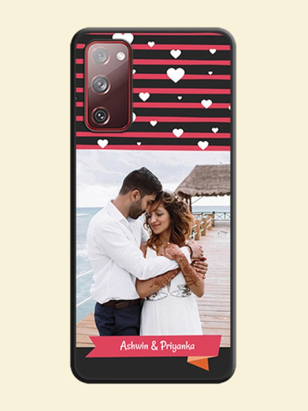 White Color Love Symbols with Pink Lines Pattern on Space Black Custom Soft Matte Phone Cases - Galaxy S20 FE