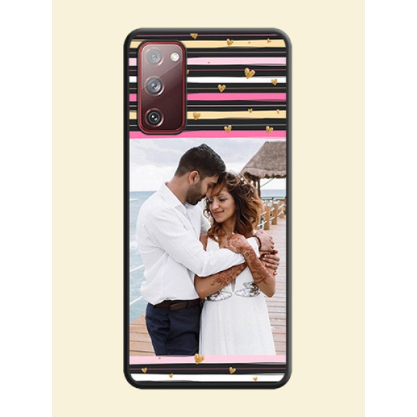 Multicolor Lines and Golden Love Symbols Design on Photo on Space Black Soft Matte Mobile Cover - Galaxy S20 FE Multicolor Lines and Golden Love Symbols Design on Photo on Space Black Soft Matte Mobile Cover - Galaxy S20 FE