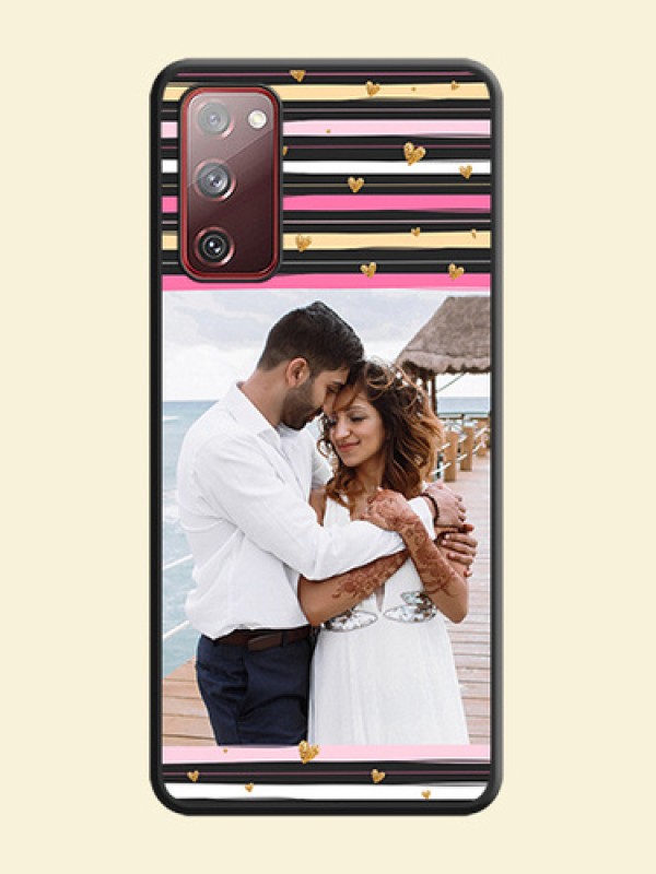 Multicolor Lines and Golden Love Symbols Design on Photo on Space Black Soft Matte Mobile Cover - Galaxy S20 FE