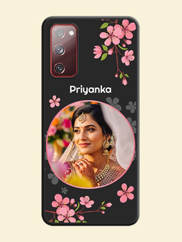 Round Image with Pink Color Floral Design on Photo on Space Black Soft Matte Back Cover - Galaxy S20 FE