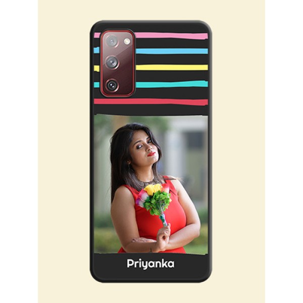 Multicolor Lines with Image on Space Black Personalized Soft Matte Phone Covers - Galaxy S20 FE Multicolor Lines with Image on Space Black Personalized Soft Matte Phone Covers - Galaxy S20 FE