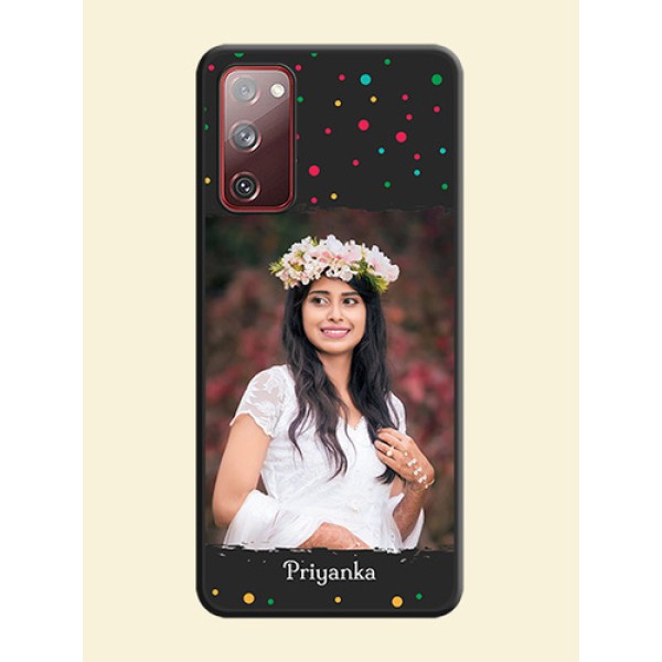 Multicolor Dotted Pattern with Text on Space Black Custom Soft Matte Phone Back Cover - Galaxy S20 FE Multicolor Dotted Pattern with Text on Space Black Custom Soft Matte Phone Back Cover - Galaxy S20 FE