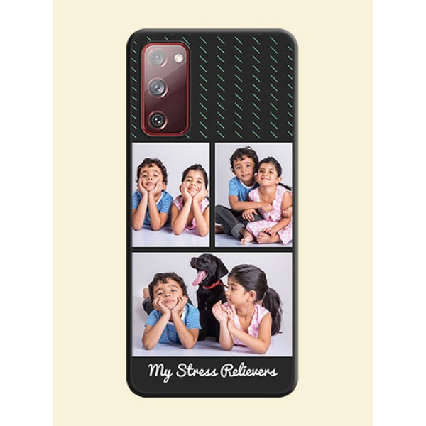 Cross Dotted Pattern with 2 Image Holder on Personalised Space Black Soft Matte Cases - Galaxy S20 FE Cross Dotted Pattern with 2 Image Holder on Personalised Space Black Soft Matte Cases - Galaxy S20 FE