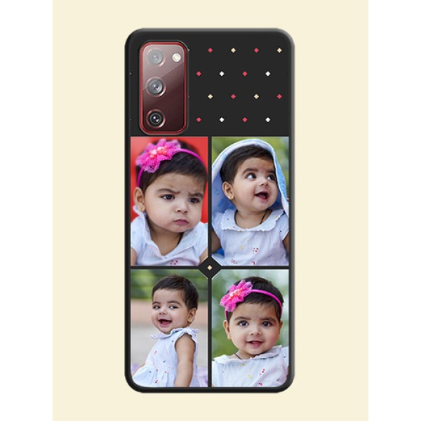 Multicolor Dotted Pattern with 4 Image Holder on Space Black Custom Soft Matte Phone Cases - Galaxy S20 FE Multicolor Dotted Pattern with 4 Image Holder on Space Black Custom Soft Matte Phone Cases - Galaxy S20 FE