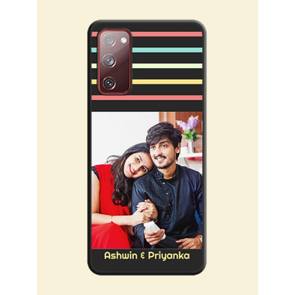 Color Stripes with Photo and Text on Photo on Space Black Soft Matte Mobile Case - Galaxy S20 FE Color Stripes with Photo and Text on Photo on Space Black Soft Matte Mobile Case - Galaxy S20 FE