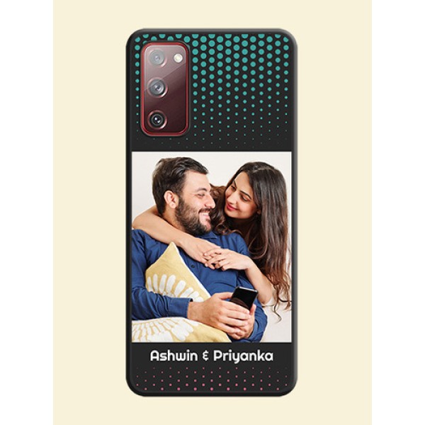 Faded Dots with Grunge Photo Frame and Text on Space Black Custom Soft Matte Phone Cases - Galaxy S20 FE Faded Dots with Grunge Photo Frame and Text on Space Black Custom Soft Matte Phone Cases - Galaxy S20 FE