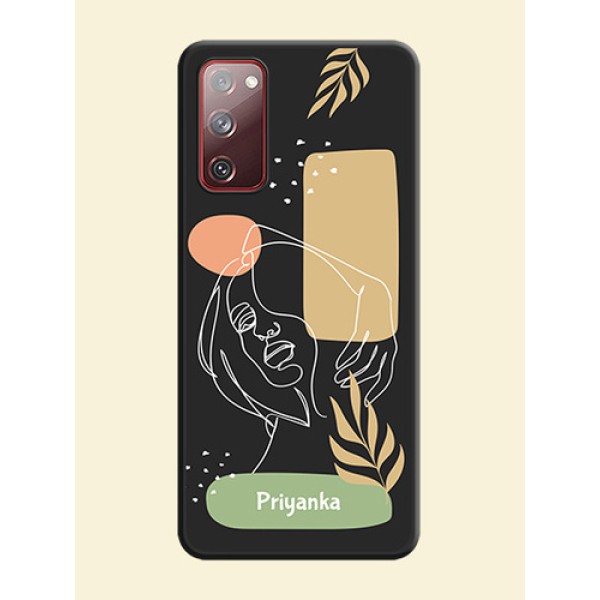 Custom Text With Line Art Of Women & Leaves Design On Space Black Personalized Soft Matte Phone Covers -Samsung Galaxy S20 Fe