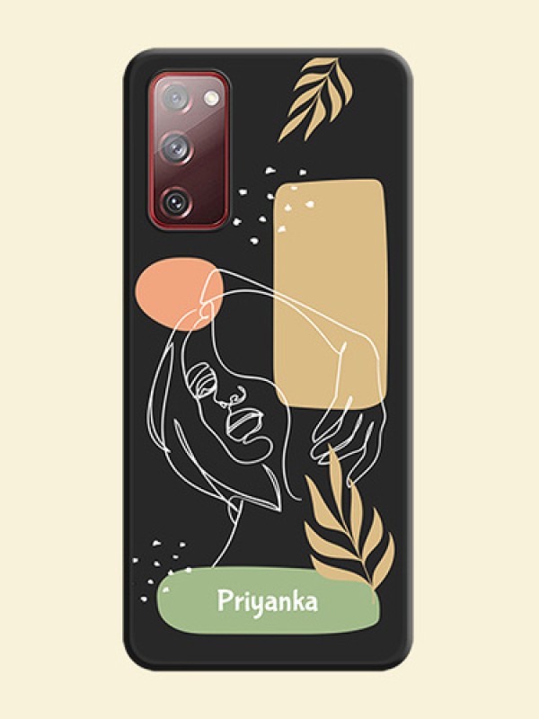 Custom Text With Line Art Of Women & Leaves Design On Space Black Personalized Soft Matte Phone Covers -Samsung Galaxy S20 Fe