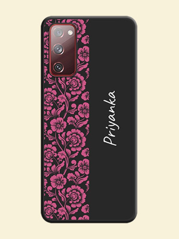 Pink Floral Pattern Design With Custom Text On Space Black Personalized Soft Matte Phone Covers -Samsung Galaxy S20 Fe