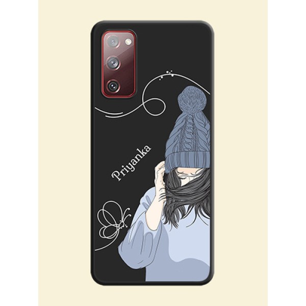 Girl With Blue Winter Outfiit Custom Text Design On Space Black Personalized Soft Matte Phone Covers -Samsung Galaxy S20 Fe