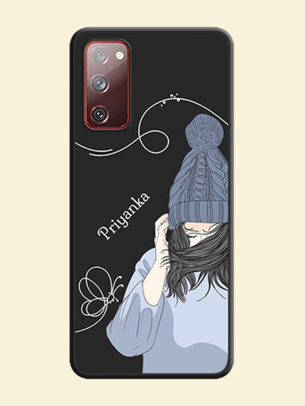 Girl With Blue Winter Outfiit Custom Text Design On Space Black Personalized Soft Matte Phone Covers -Samsung Galaxy S20 Fe