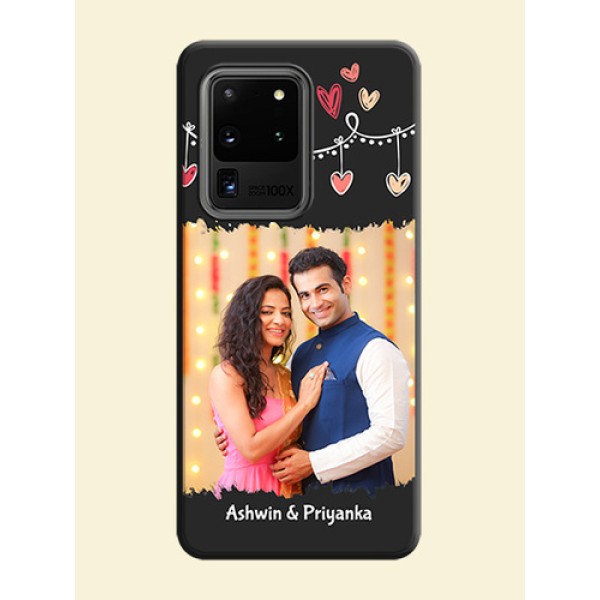 Pink Love Hangings with Name on Space Black Custom Soft Matte Phone Cases - Galaxy S20 Ultra Pink Love Hangings with Name on Space Black Custom Soft Matte Phone Cases - Galaxy S20 Ultra