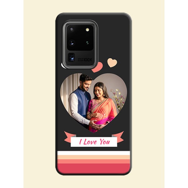 Love Shaped Photo with Colorful Stripes on Personalised Space Black Soft Matte Cases - Galaxy S20 Ultra