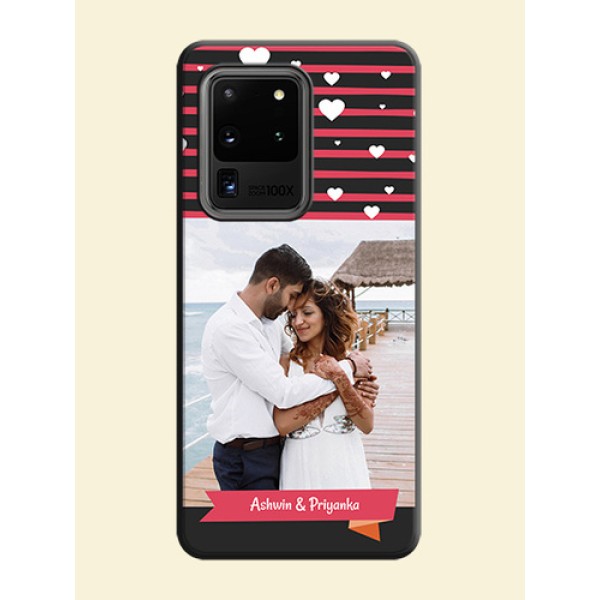 White Color Love Symbols with Pink Lines Pattern on Space Black Custom Soft Matte Phone Cases - Galaxy S20 Ultra White Color Love Symbols with Pink Lines Pattern on Space Black Custom Soft Matte Phone Cases - Galaxy S20 Ultra