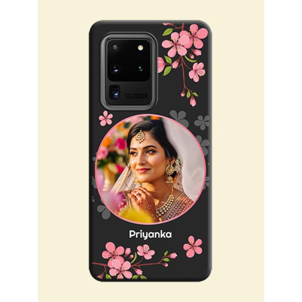 Round Image with Pink Color Floral Design - Photo on Space Black Soft Matte Back Cover - Galaxy S20 Ultra Round Image with Pink Color Floral Design - Photo on Space Black Soft Matte Back Cover - Galaxy S20 Ultra