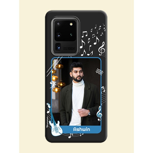 Musical Theme Design with Text - Photo on Space Black Soft Matte Mobile Case - Galaxy S20 Ultra Musical Theme Design with Text - Photo on Space Black Soft Matte Mobile Case - Galaxy S20 Ultra
