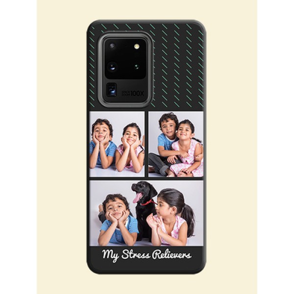Cross Dotted Pattern with 2 Image Holder on Personalised Space Black Soft Matte Cases - Galaxy S20 Ultra Cross Dotted Pattern with 2 Image Holder on Personalised Space Black Soft Matte Cases - Galaxy S20 Ultra