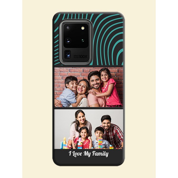 Wave Pattern with 2 Image Holder on Space Black Personalized Soft Matte Phone Covers - Galaxy S20 Ultra Wave Pattern with 2 Image Holder on Space Black Personalized Soft Matte Phone Covers - Galaxy S20 Ultra
