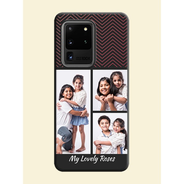 Wave Pattern with 3 Image Holder on Space Black Custom Soft Matte Back Cover - Galaxy S20 Ultra Wave Pattern with 3 Image Holder on Space Black Custom Soft Matte Back Cover - Galaxy S20 Ultra