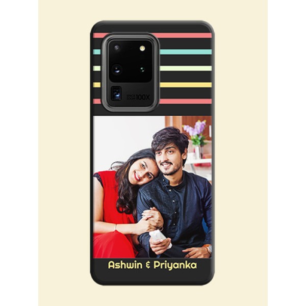 Color Stripes with Photo and Text - Photo on Space Black Soft Matte Mobile Case - Galaxy S20 Ultra Color Stripes with Photo and Text - Photo on Space Black Soft Matte Mobile Case - Galaxy S20 Ultra