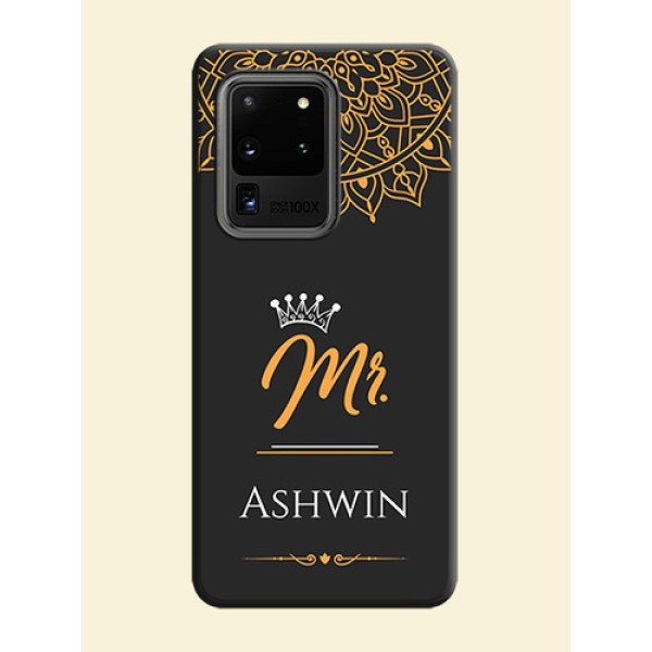 Mr Name with Floral Design on Personalised Space Black Soft Matte Cases - Galaxy S20 Ultra Mr Name with Floral Design on Personalised Space Black Soft Matte Cases - Galaxy S20 Ultra