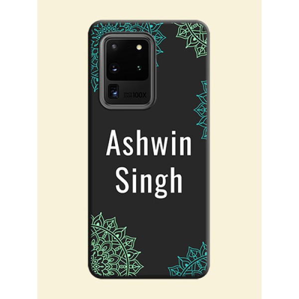 Your Name with Floral Design on Space Black Custom Soft Matte Back Cover - Galaxy S20 Ultra