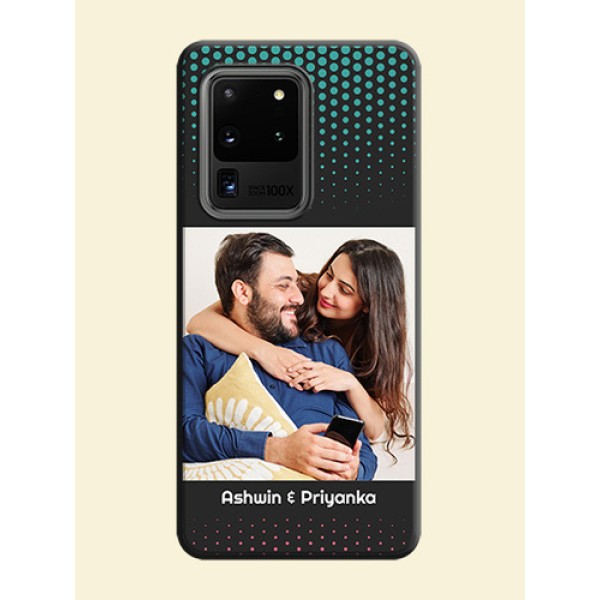 Faded Dots with Grunge Photo Frame and Text on Space Black Custom Soft Matte Phone Cases - Galaxy S20 Ultra Faded Dots with Grunge Photo Frame and Text on Space Black Custom Soft Matte Phone Cases - Galaxy S20 Ultra