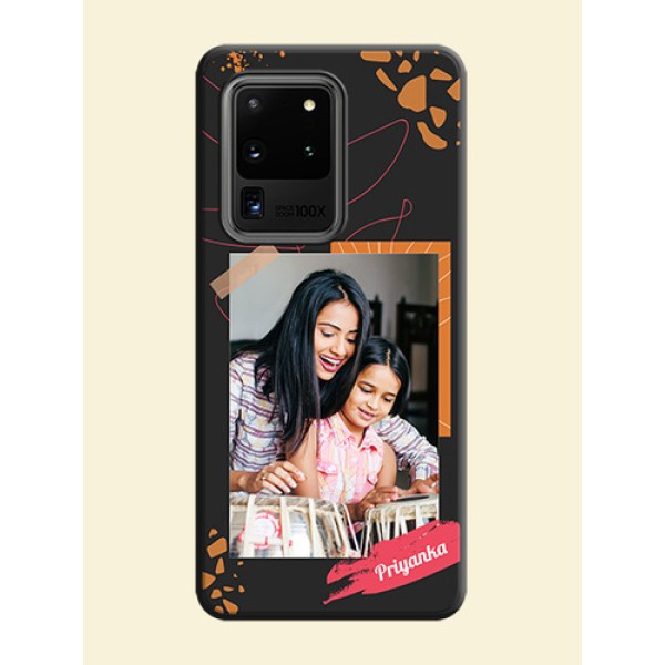 Orange Photo Frame on Space Black Custom Soft Matte Phone Back Cover - Galaxy S20 Ultra Orange Photo Frame on Space Black Custom Soft Matte Phone Back Cover - Galaxy S20 Ultra