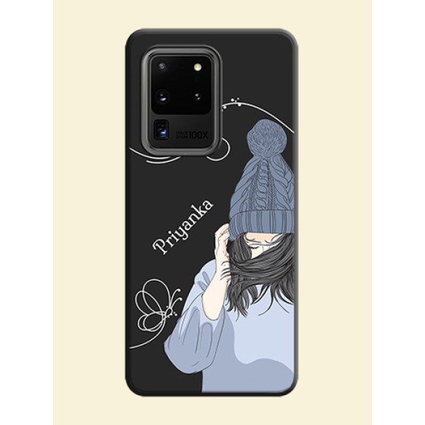 Girl With Blue Winter Outfiit Custom Text Design On Space Black Personalized Soft Matte Phone Covers -Samsung Galaxy S20 Ultra