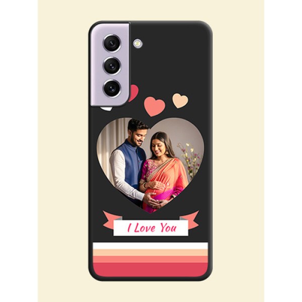 Love Shaped Photo with Colorful Stripes on Personalised Space Black Soft Matte Cases - Galaxy S21 FE 5G