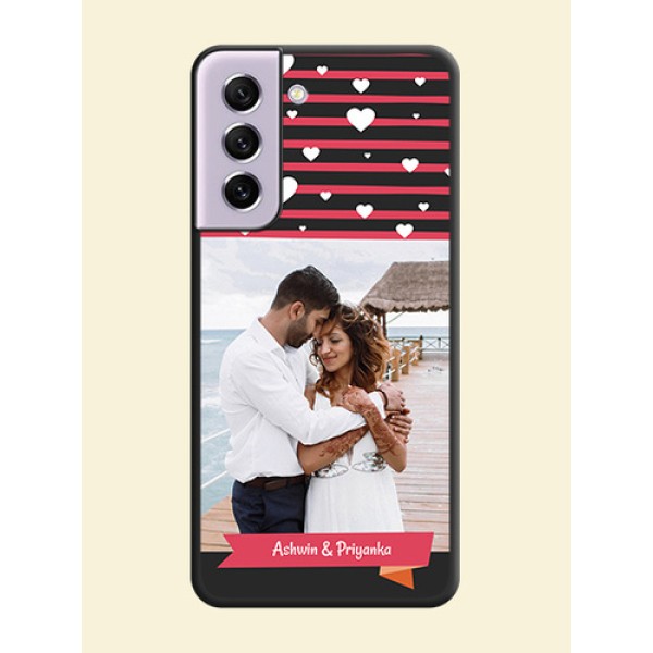 White Color Love Symbols with Pink Lines Pattern on Space Black Custom Soft Matte Phone Cases - Galaxy S21 FE 5G White Color Love Symbols with Pink Lines Pattern on Space Black Custom Soft Matte Phone Cases - Galaxy S21 FE 5G