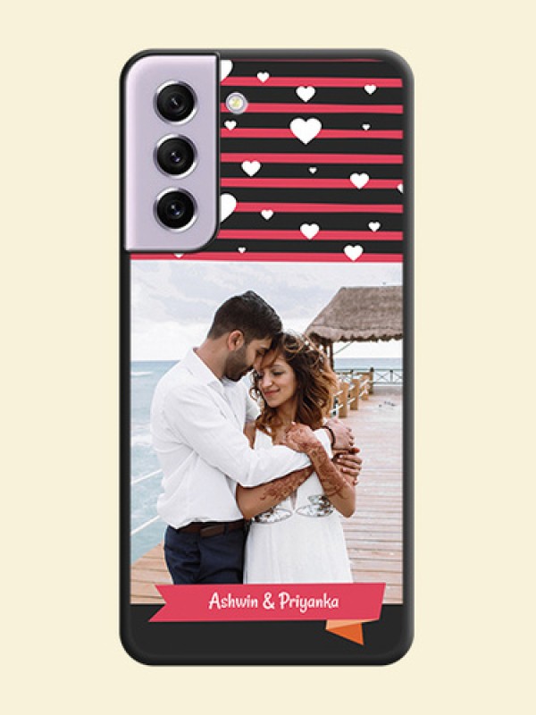 White Color Love Symbols with Pink Lines Pattern on Space Black Custom Soft Matte Phone Cases - Galaxy S21 FE 5G