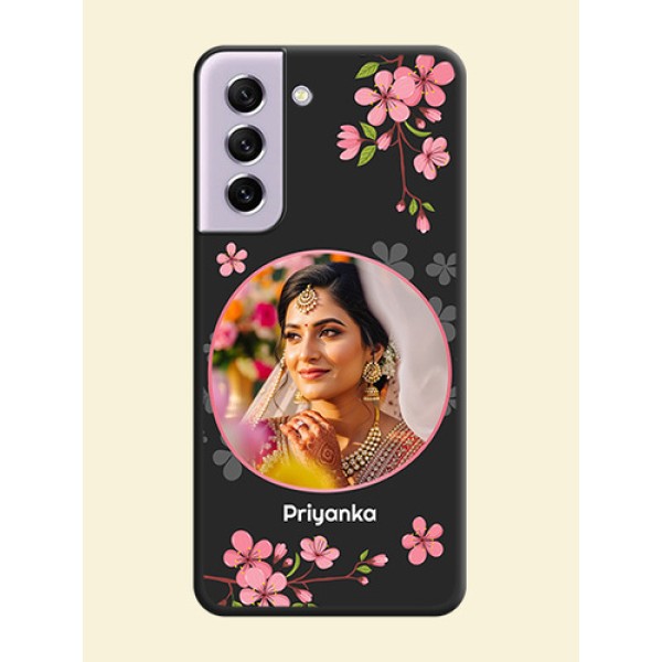Round Image with Pink Color Floral Design on Photo on Space Black Soft Matte Back Cover - Galaxy S21 FE 5G Round Image with Pink Color Floral Design on Photo on Space Black Soft Matte Back Cover - Galaxy S21 FE 5G