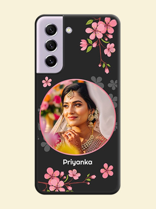 Round Image with Pink Color Floral Design on Photo on Space Black Soft Matte Back Cover - Galaxy S21 FE 5G